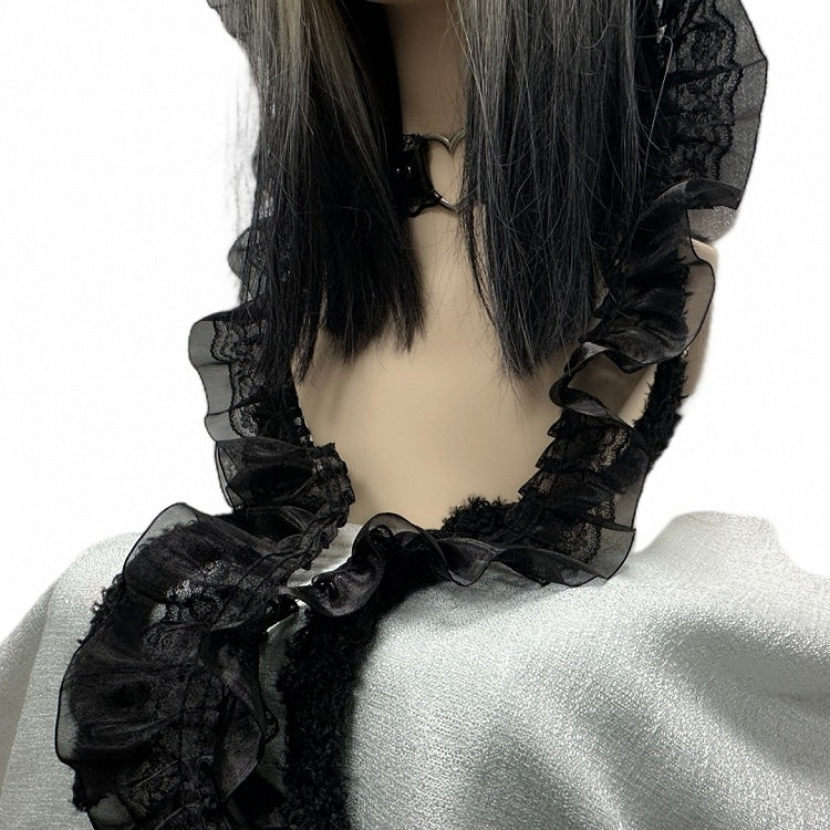 Y2K Black Cross Applique Lace Trim Punk Knit Hat