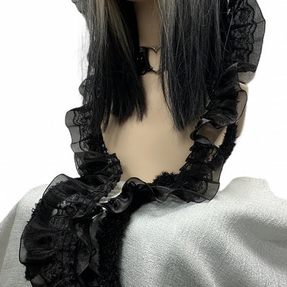 Y2K Black Cross Applique Lace Trim Punk Knit Hat