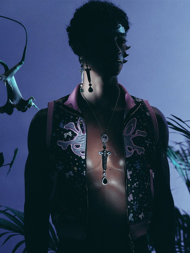 Multi-colored Rhinestones Silver Sword Charm Necklace