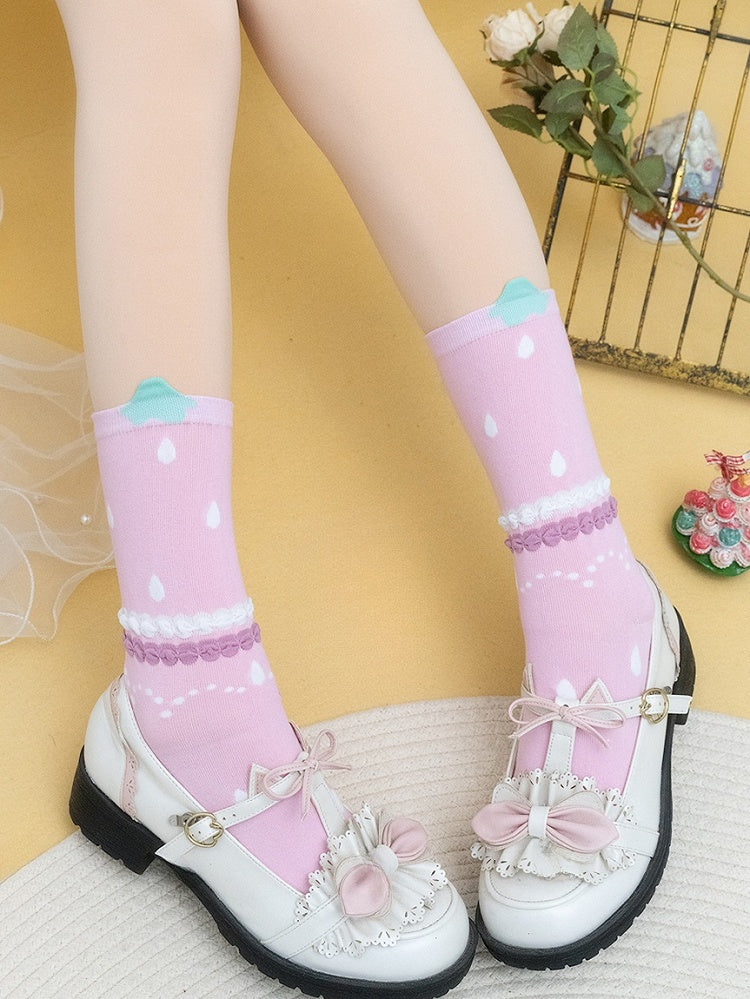 Pink Print Design Calf Socks