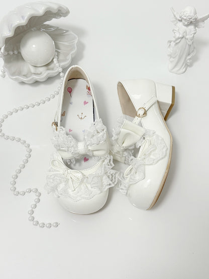 White Bowknot Details Lace Trim Round Toe Lolita Shoes