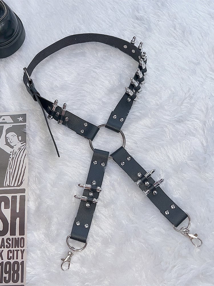 Black Punk Rock Studs Details PU Garter