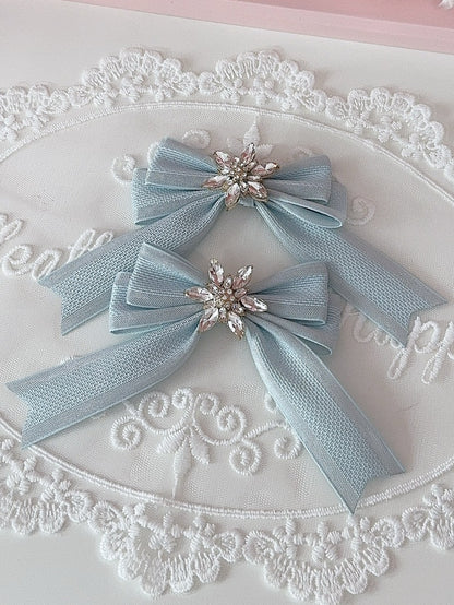 5 Color Options Rhinestone Snow Decorated Bowknot Hairclip