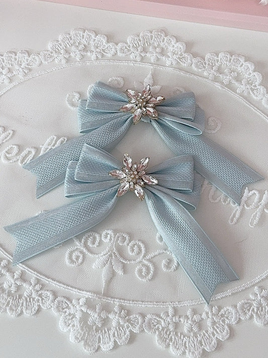 5 Color Options Rhinestone Snow Decorated Bowknot Hairclip