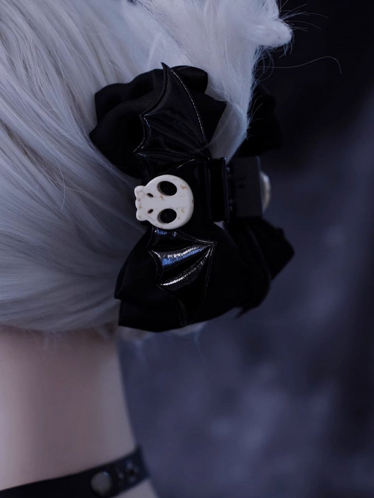Skulls and Wings Design Black Bow Claw Clip