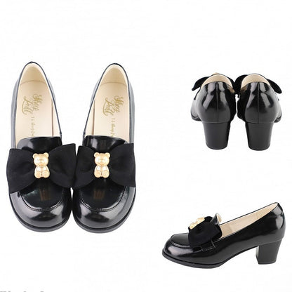 Black Bear Decorated Bow at Top Loafers