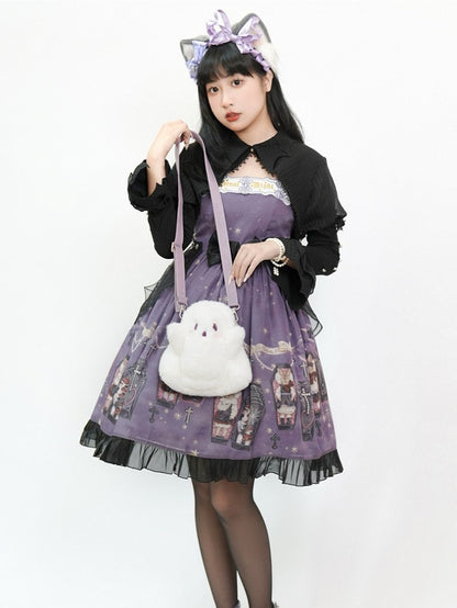White Ghost-shaped Fleece Crossbody Bag With Taro Purple Straps