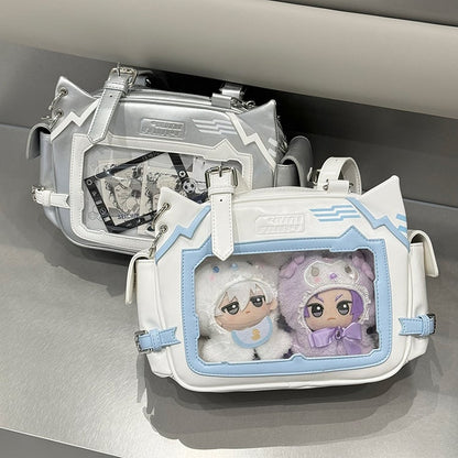 White & Blue Cute Kitty Ear Design Ita Bag