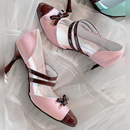 Strawberry Chocolate Pink and Brown Bow at Top Sweet Lolita High Heels