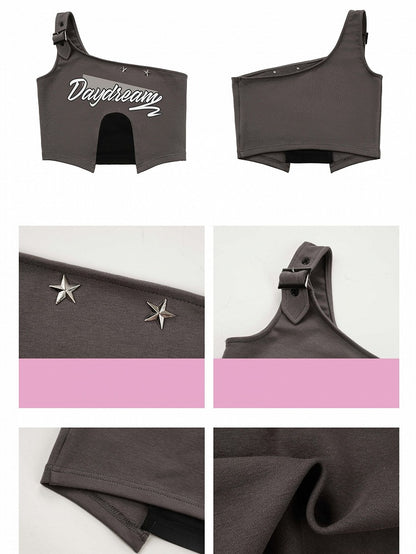 Black and Gray One Shoulder Cargo Top