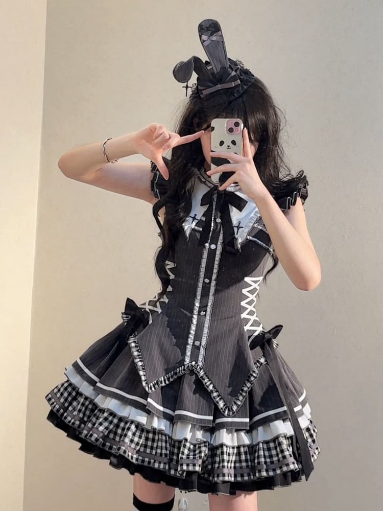 Dark Gray Gothic Lolita Bunny Ears Mini Hat