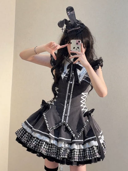 Dark Gray Gothic Lolita Bunny Ears Mini Hat