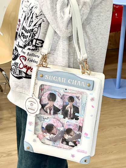 White&Blue Letter Decorated Ita Bag