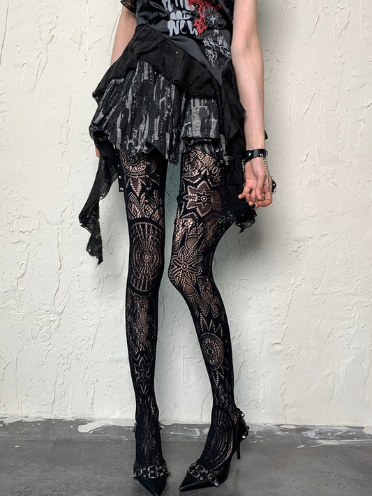 Black Punk Hollow-out Design Y2K Tights
