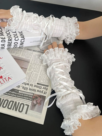 White/Black Lolita Lace-up Details Sleeves