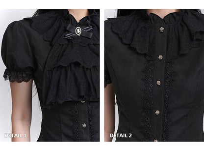 Black Puff Sleeves Vintage Gothic Blouse with Detachable Jabot Tie