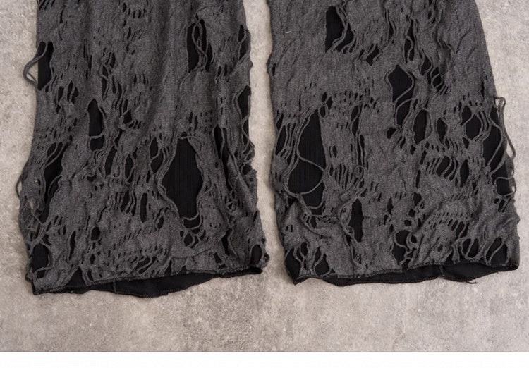 Cross Decorated Distressed Holes Dark Gray Gothic Leg Warmers