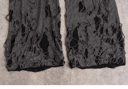 Cross Decorated Distressed Holes Dark Gray Gothic Leg Warmers