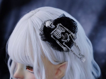 Gothic Skeleton Black Lace Hairclip