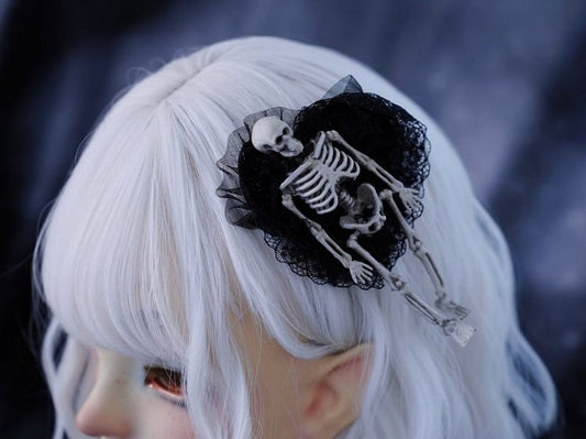 Gothic Skeleton Black Lace Hairclip