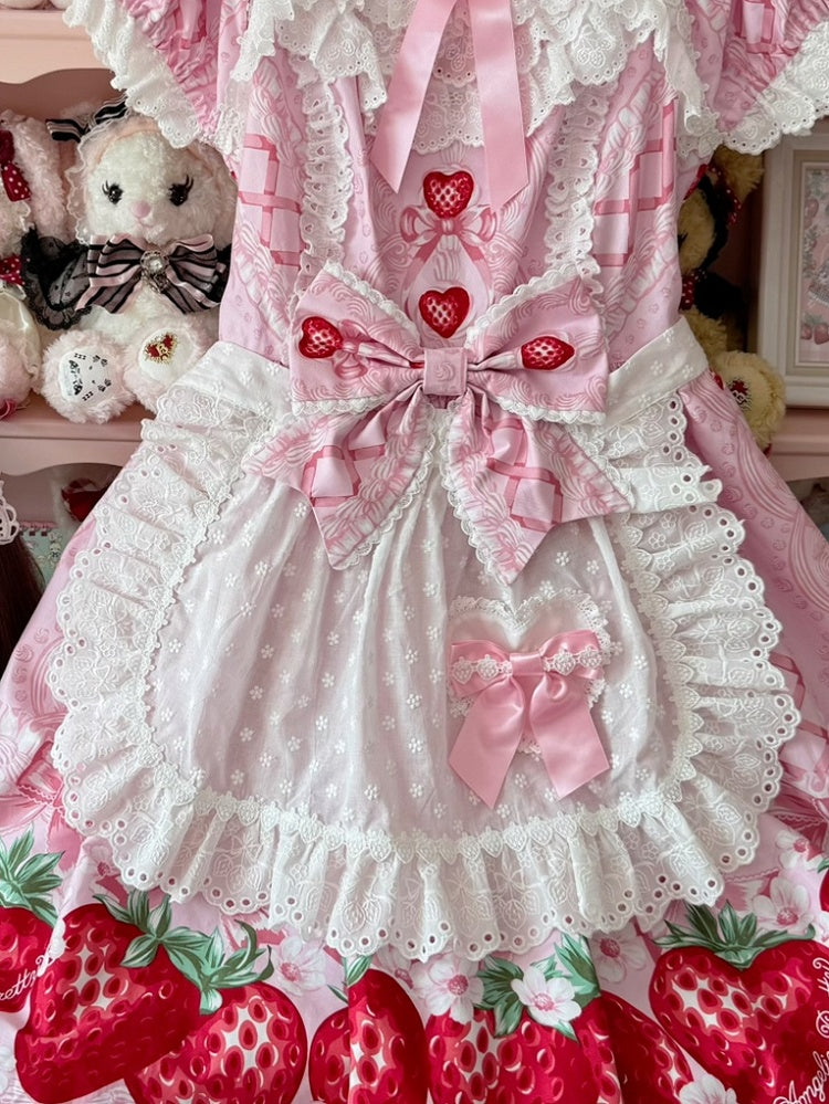 3 Color Options Polka-dot Pattern Heart Applique Lace Trim Apron