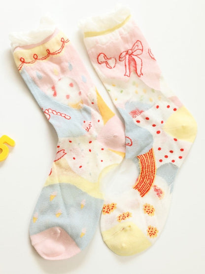 4 Options Sweet Lolita Colorful Ruffled Cuff Calf Socks