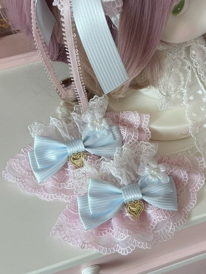 Pink/Pink&Blue Floral Design Heart Decorated Striped Pattern Bowknot Wrist Cuffs