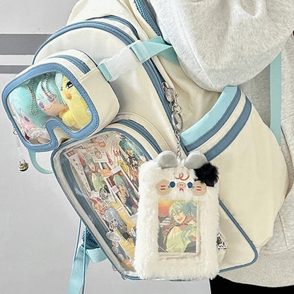White&Blue Star Print Backpack Ita Bag With Goggles-Shaped Ita Bag