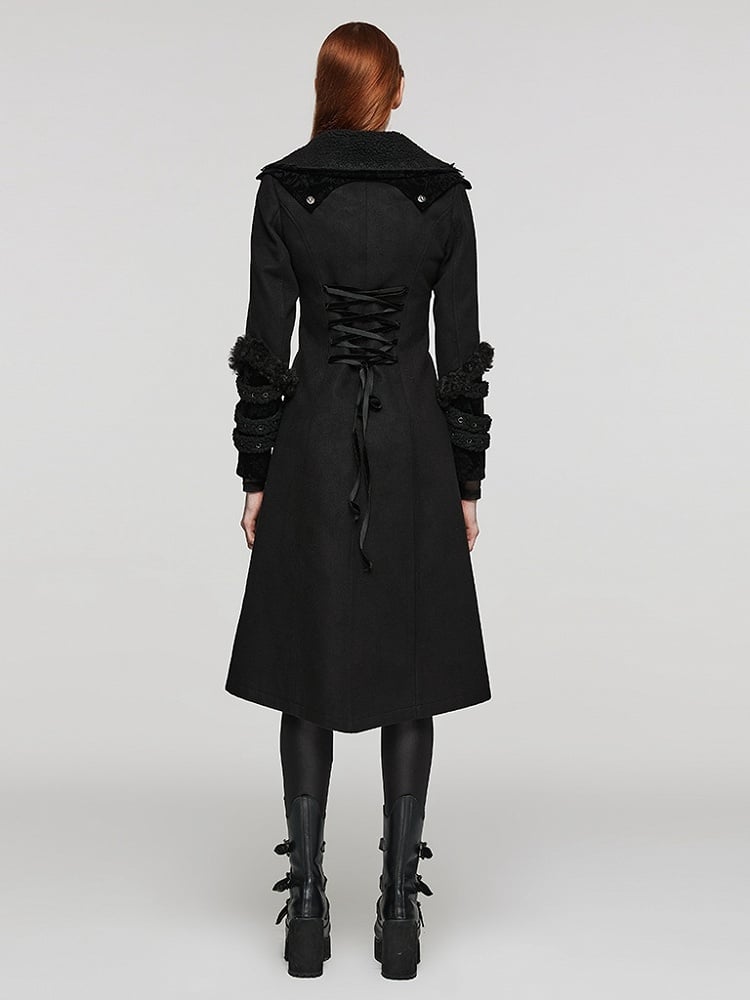 Plus Size Goth Black Plush-strips Coat