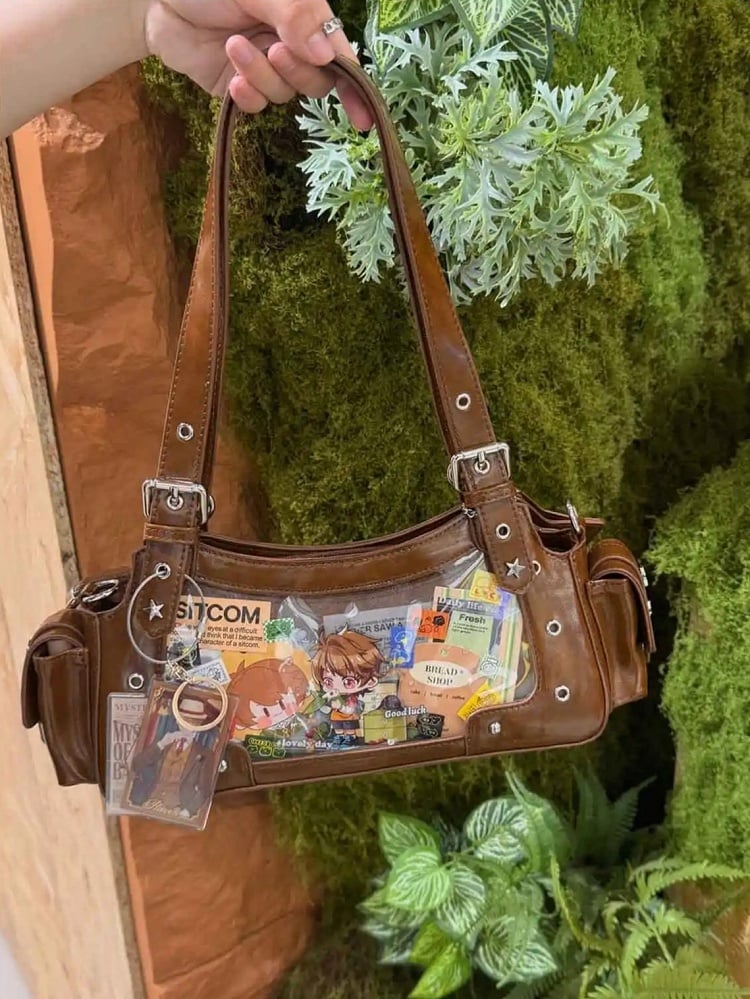 Brown PU Y2K Shoulder Ita Bag With Star Charm