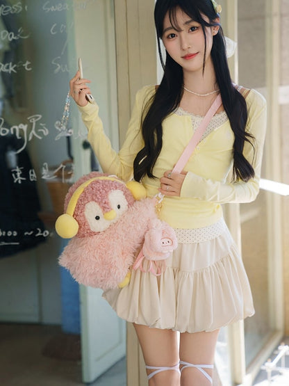 Pink Cute Penguin Plush Backpack/Crossbody Bag Middle/Large Size