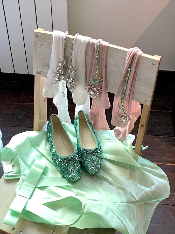 Pink/White Rhinestone Floral Decorated Over-knee Stockings