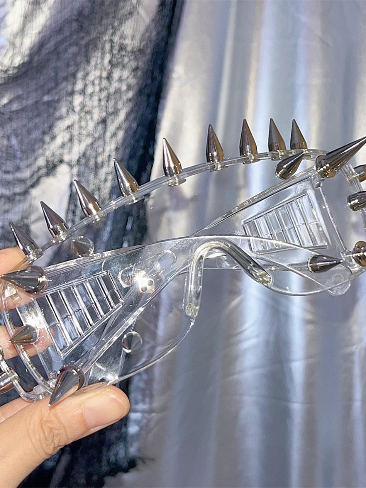 Dark/White/Green/Yellow Stud Detail Cyberpunk Sunglasses