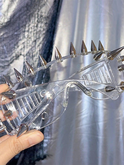 Dark/White/Green/Yellow Stud Detail Cyberpunk Sunglasses