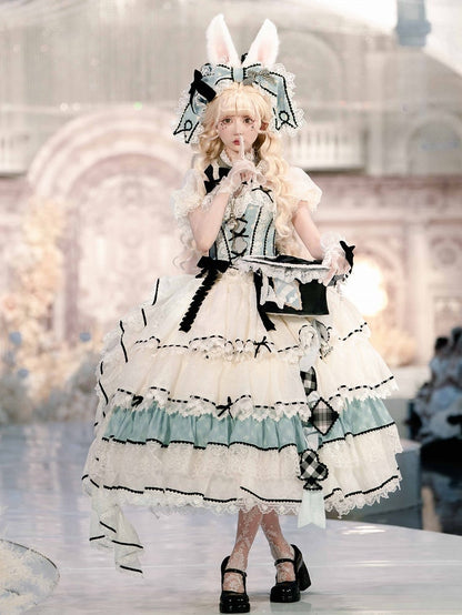 Alice in Wonderland Vibes Blue Boned Corset Top + Tiered Skirt Gorgeous Hime Lolita Full Set