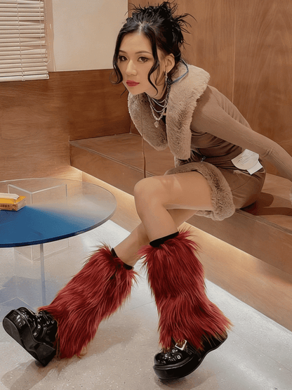 Wine Red Y2K 20CM/30CM/40CM Shaggy Leg Warmers