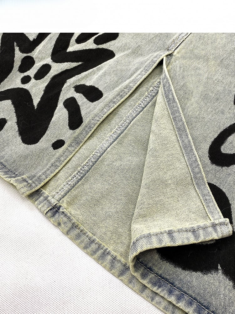 Blue Y2K Kitty And Bowknot Print Denim Skirt