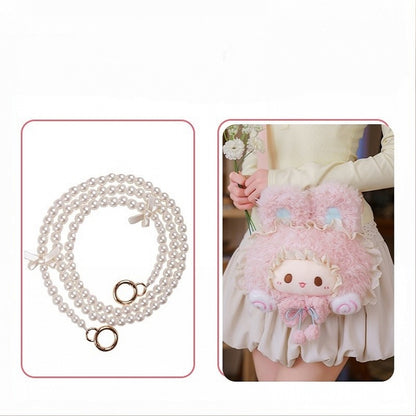 Pink Kawaii Bunny Plush Crossbody/Shoulder Bag + Bead Chain Shoulder Strap