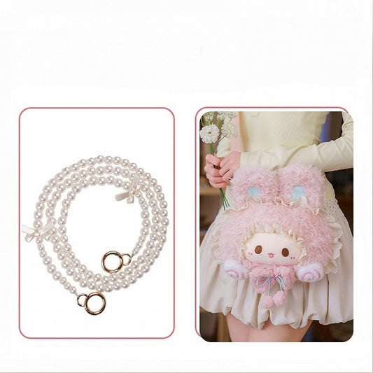 Pink Kawaii Bunny Plush Crossbody/Shoulder Bag + Bead Chain Shoulder Strap