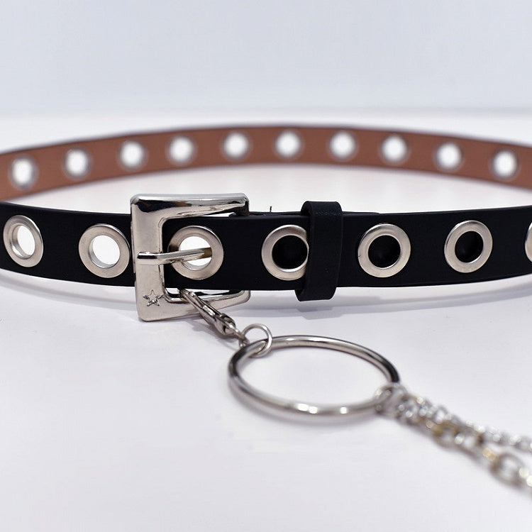 Punk Black PU Waist Belt with Chain