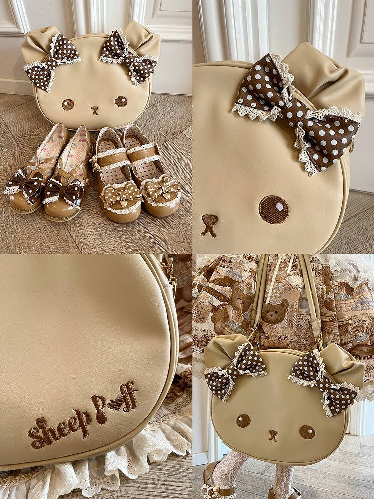 Brown Polka-dot Pattern Bowknot Details Bear Tote Bag