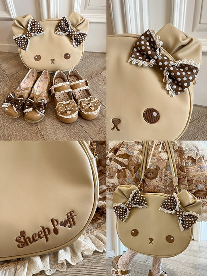 Brown Polka-dot Pattern Bowknot Details Bear Tote Bag