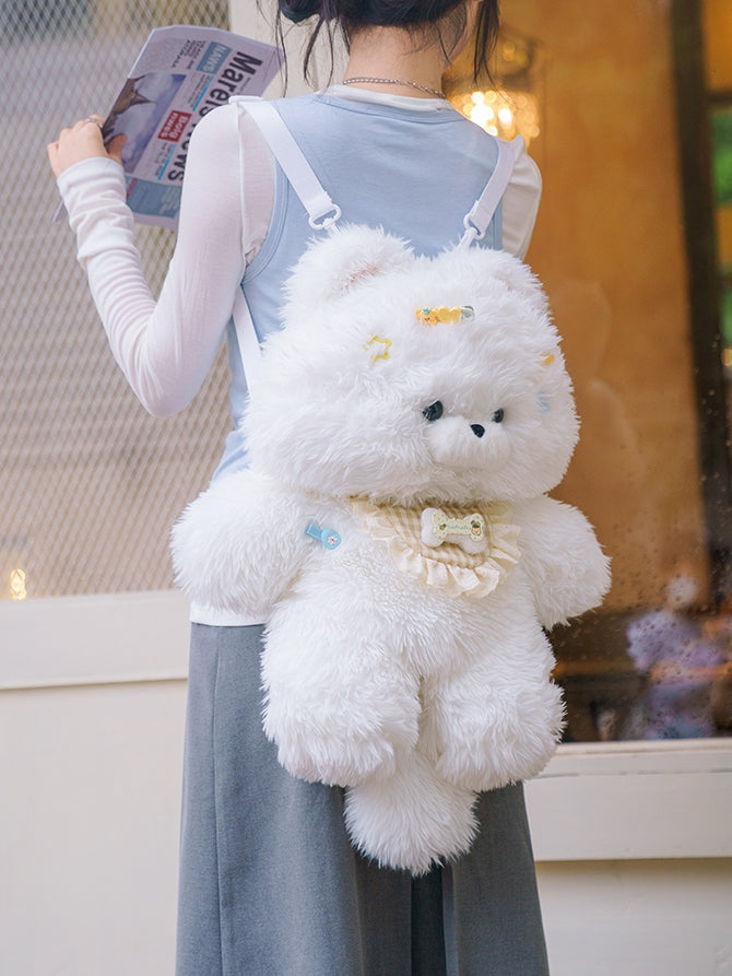 White 52cm Plush Puppy Backpack Detachable Shoulder Straps