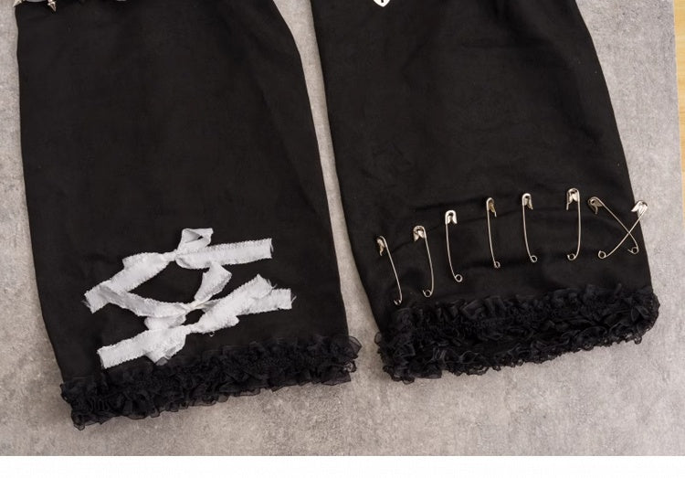 Pins and Studs Decorated Black and White Bowknots Gothic Leg Warmers