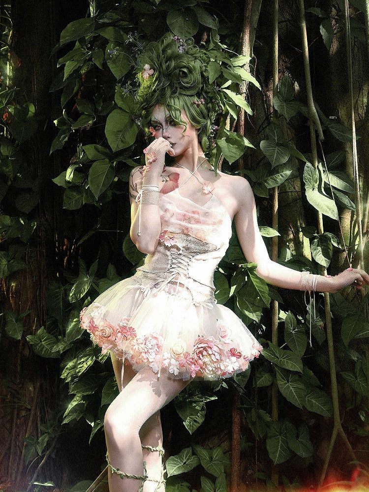 Floral Fairy Cowl Neckline Self-tie Halter Neck Top