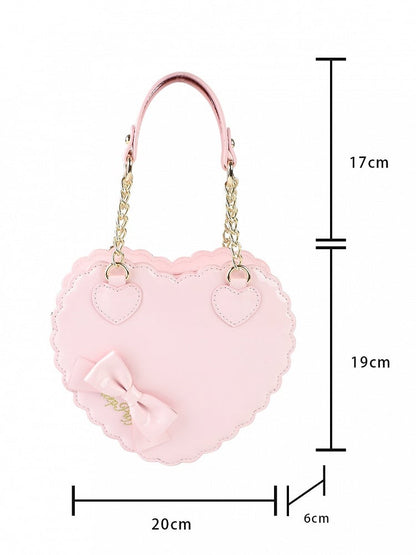 Sweet Light Pink Biscuit Bag for Lolita with Heart Shape Featuring Bow Decor & Zipper Fastening - Small Size