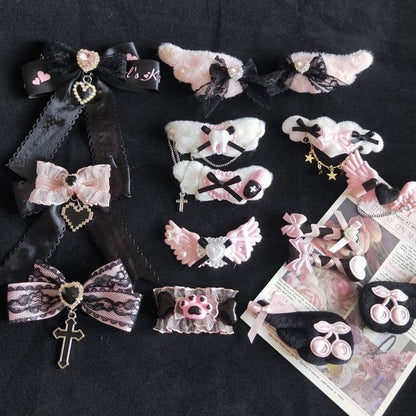 Clearance-Black and Pink Jirai Kei Hairclip