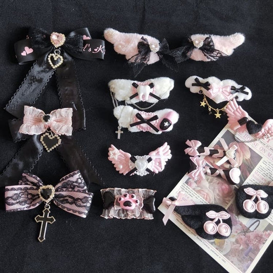 Clearance-Black and Pink Jirai Kei Hairclip