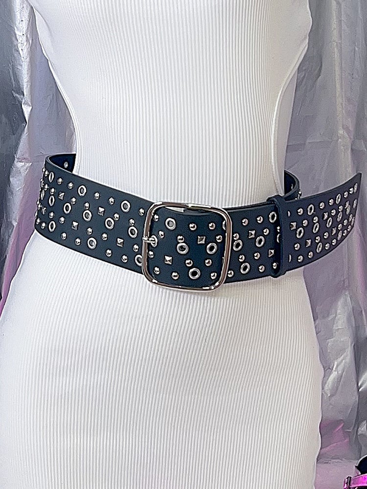 Black Punk Rock Studs Details Waist Belt