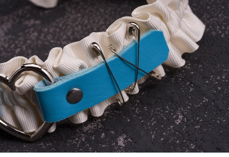 Heart Design Blue and White Cross Charm Ruffled KC with Pins